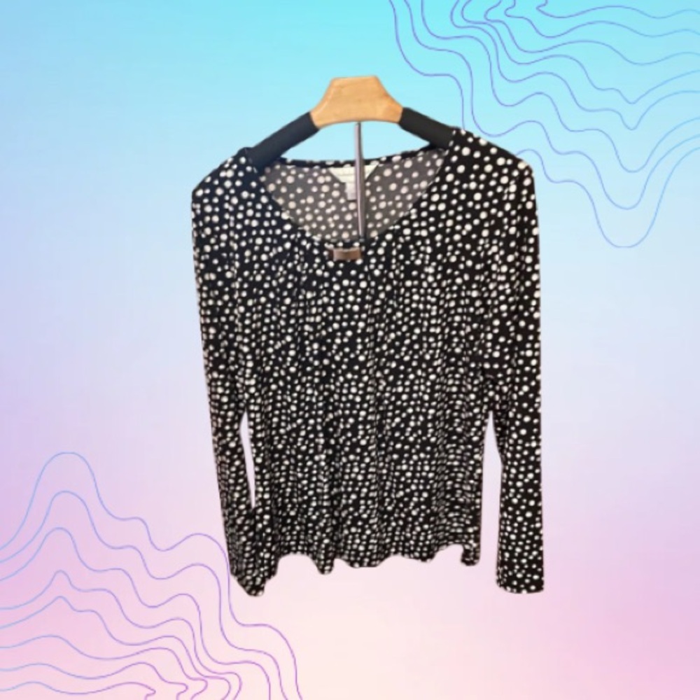 CHRISTOPHER & BANKS Black and White Polka Dot Long Sleeve Top Size M